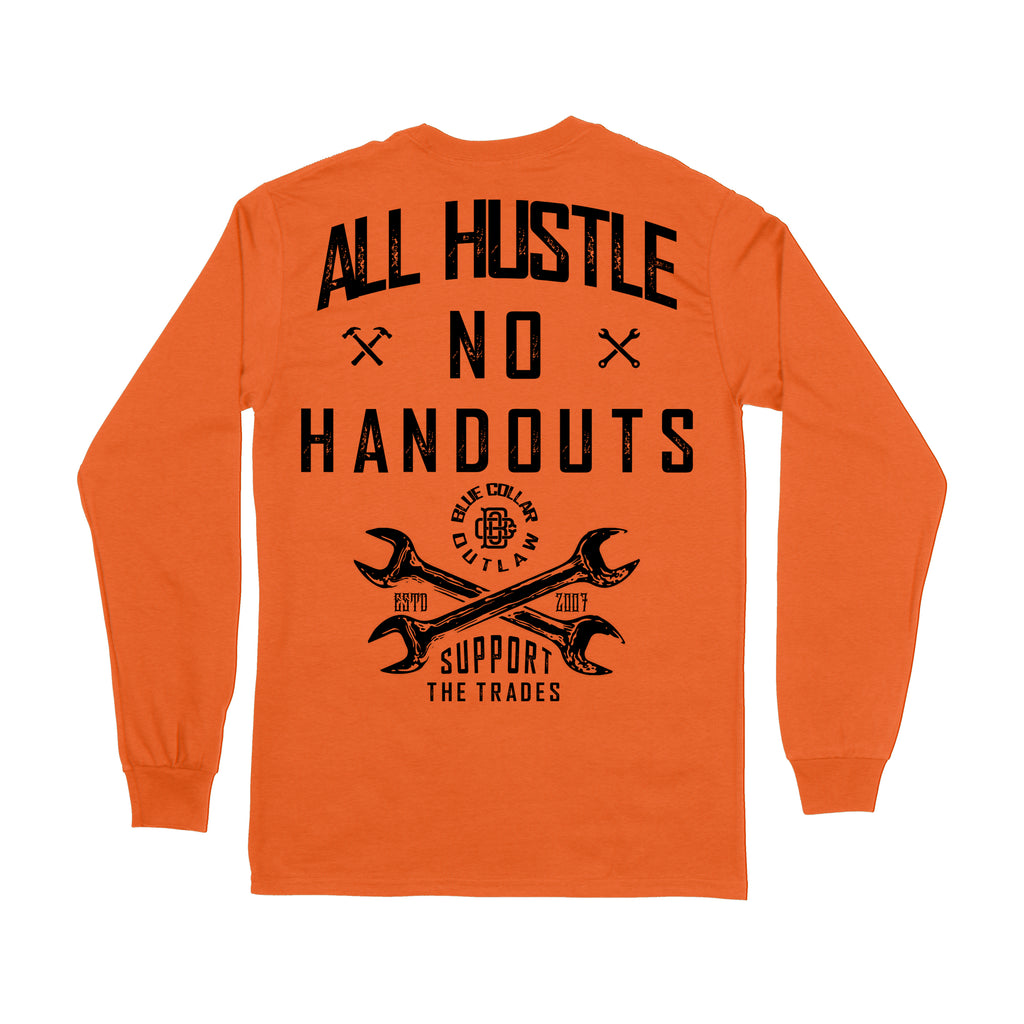 All Hustle Mens Orange Long Sleeve Tee